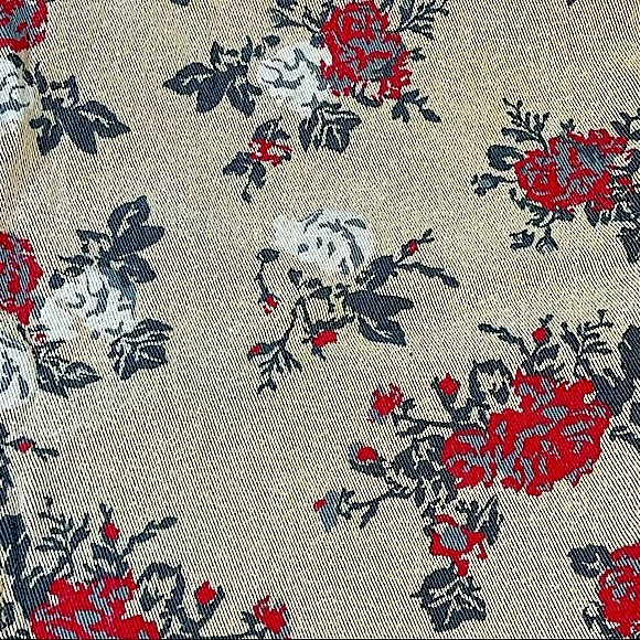 Almost Famous size 13 cream/tan jeans, red & white floral & green leaves design - Picture 5 of 13